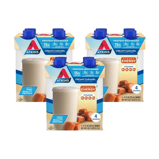 Atkins Energy Shake Creamy Caramel, with B Vitamins and Protein. Keto-Friendly and Gluten Free 4 Count(Pack of 3)