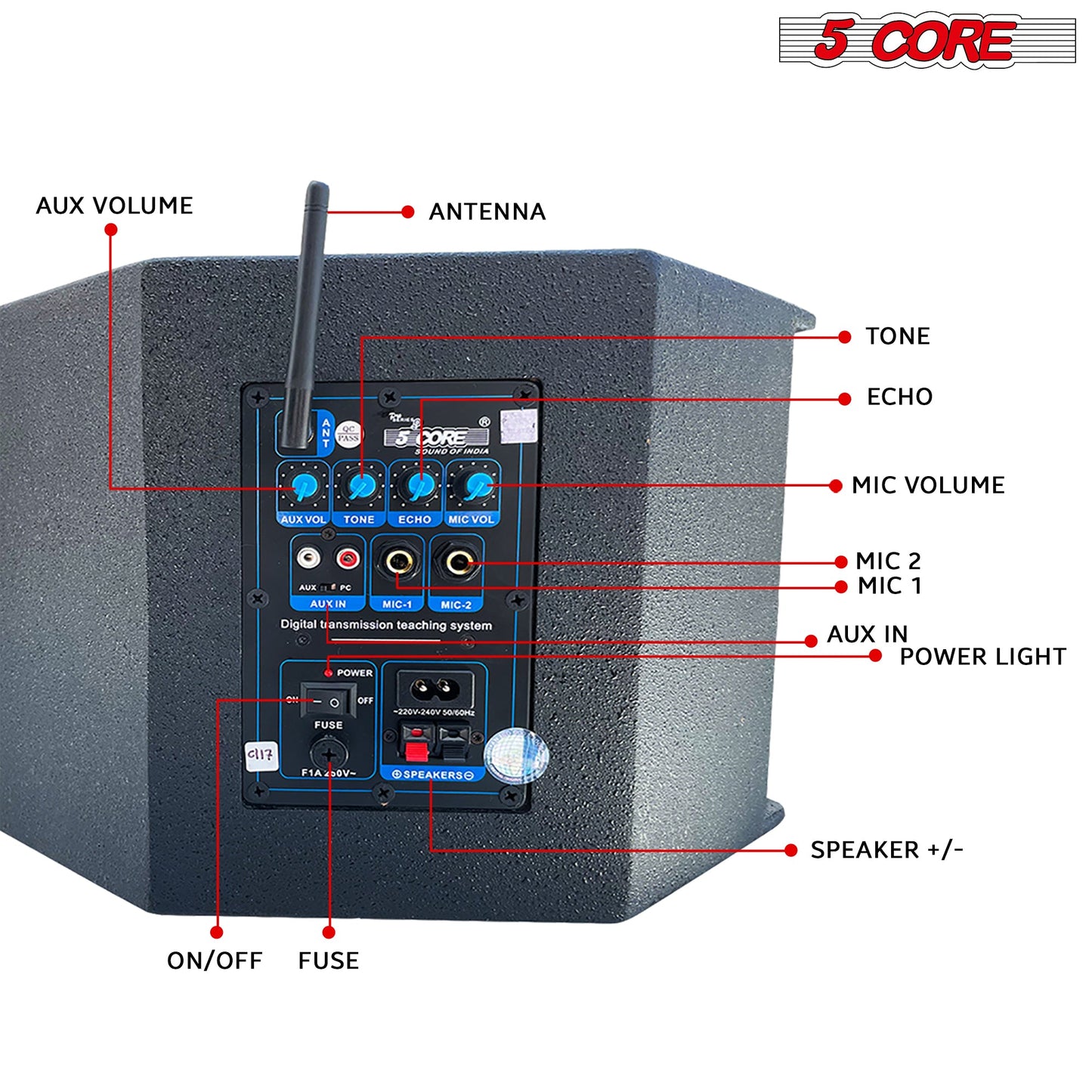 5Core Voice Amplifier 200W Portable PA Speaker System + Wireless