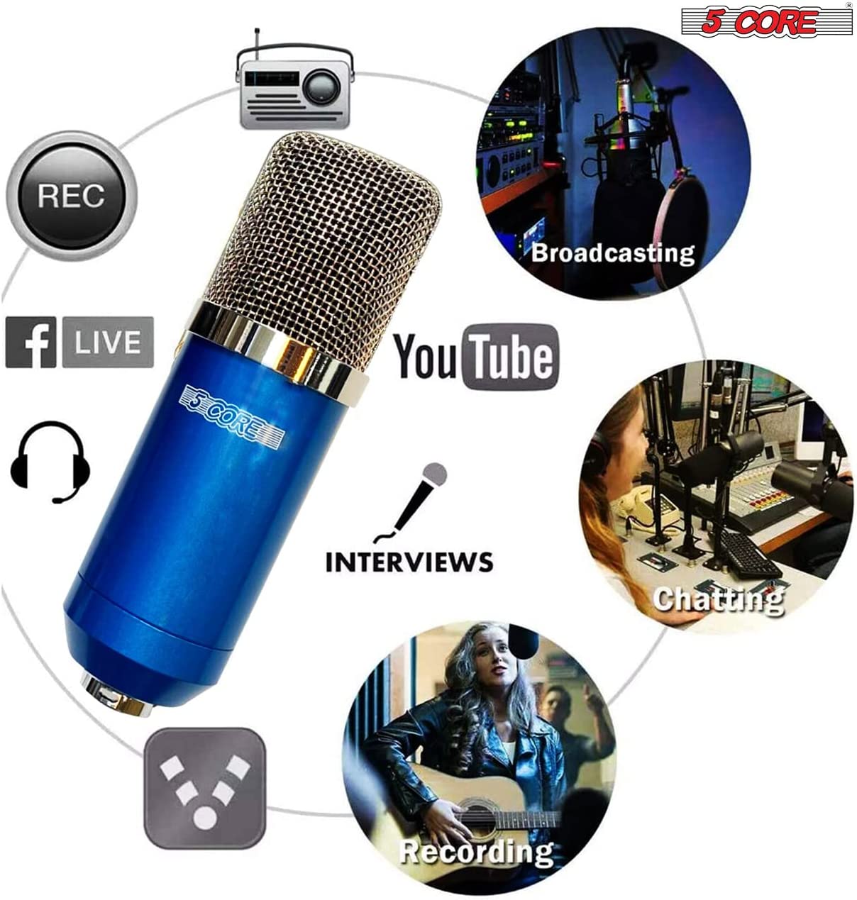 5Core Recording Microphone Podcast Bundle Professional Condenser