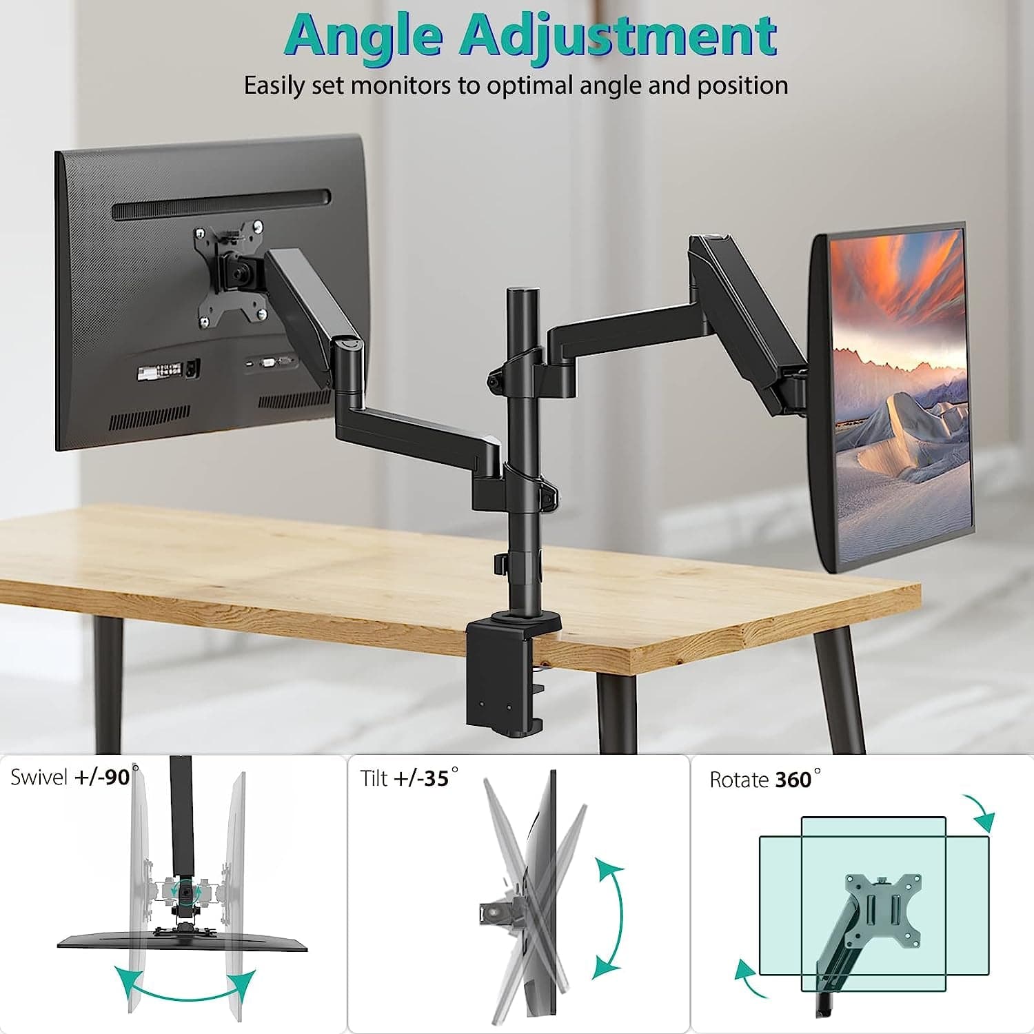 WALI Dual Monitor Stand, 13-32 Inch Adjustable Spring Monitor Mount for Desk Holds Max 17.6 Lbs Screens, Swivel Vesa Bracket with C Clamp, Grommet Mounting, Monitor Arms for 2 Monitor(Gsdm002)