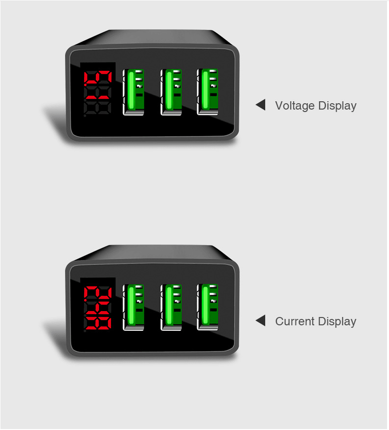 PBG 3 Port Wall Charger with LED Voltage Display Charge 3 Devices at