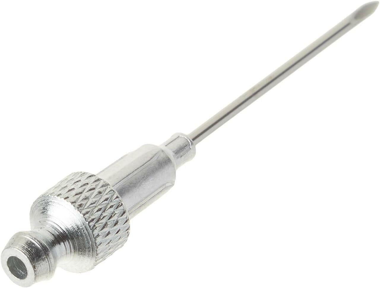 LUMAX LX-1416 Silver 18G 1-1/2" Long Stainless Steel Grease Injector Needle with Cap. Ideal for Lubricating in Very Tight Places like Sealed Bearings and Universal Joints.