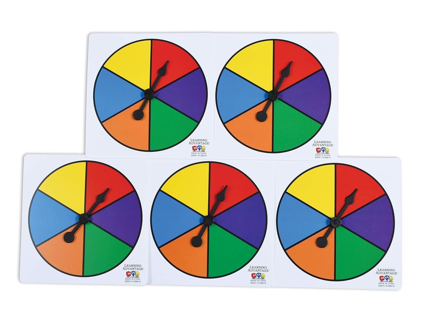 LEARNING ADVANTAGE Six-Color Spinners - Set of 5 - Game Spinner – Write On/Wipe off Surface for Multiple Uses