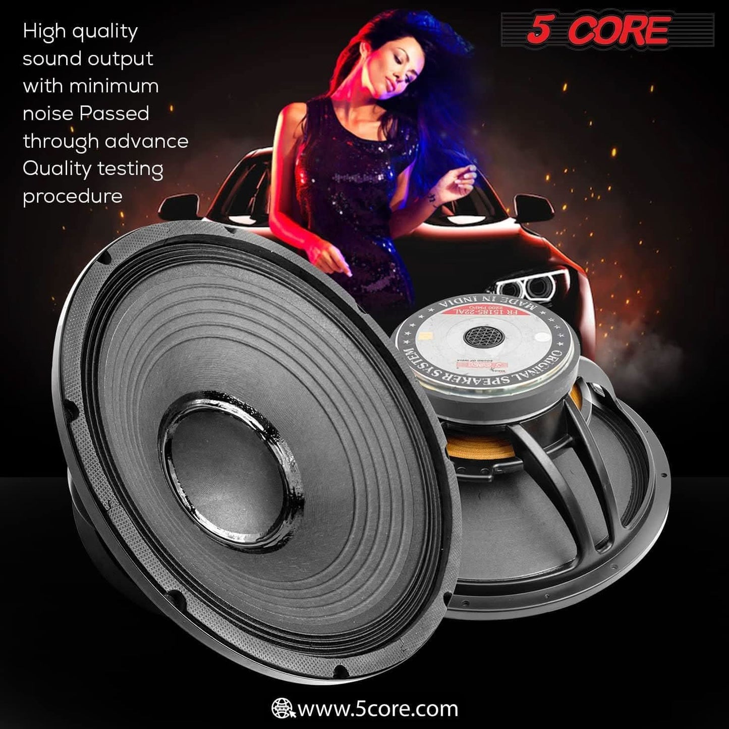 5 CORE 15 Inch Subwoofer Speaker 2200W Peak High Power Handling 300W