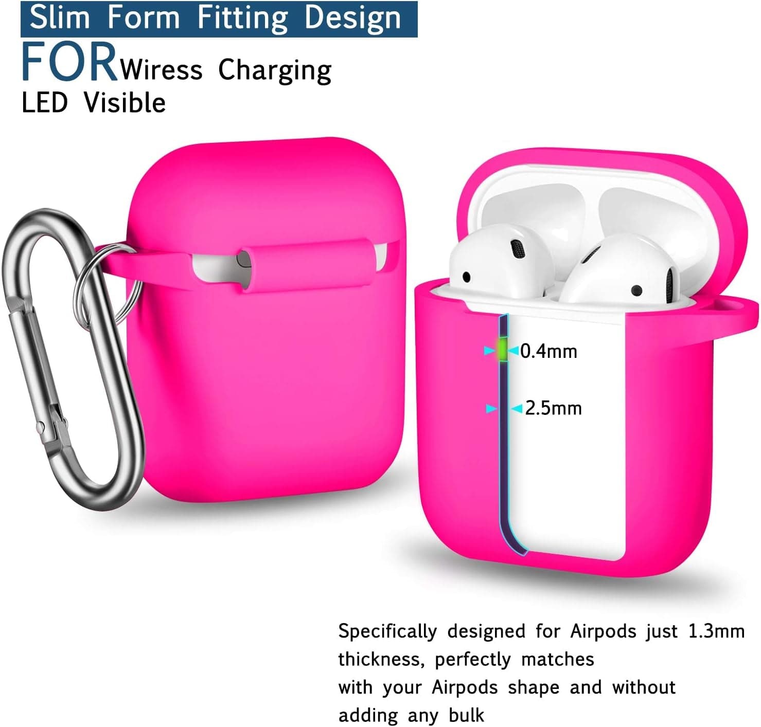 R-Fun Airpods Case Cover, Soft Silicone Protective Cover with Keychain for Women Men Compatible with Apple Airpods 2Nd 1St Generation Charging Case, Front LED Visible-Rose Pink