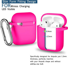 R-Fun Airpods Case Cover, Soft Silicone Protective Cover with Keychain for Women Men Compatible with Apple Airpods 2Nd 1St Generation Charging Case, Front LED Visible-Rose Pink