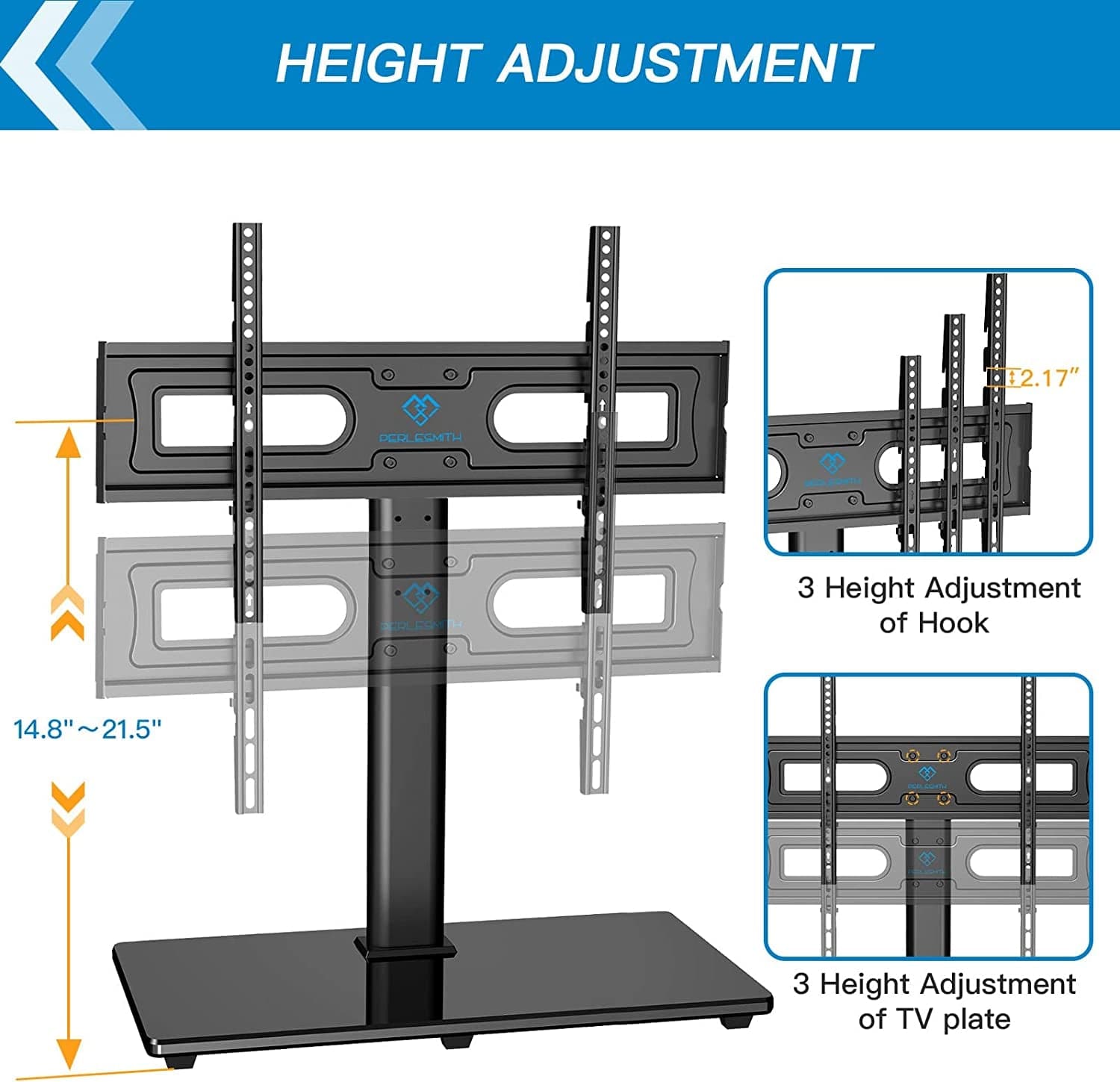 PERLESMITH Swivel Universal TV Stand Mount for 32-80 Inch LCD OLED Flat/Curved Screen Tvs up to 99Lbs-Height Adjustable Table Top TV Stand/Base with Tempered Glass Base&Wire Management,Vesa 600X400Mm