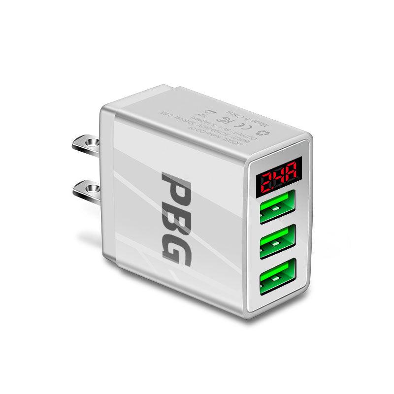 3-Port USB Quick Wall Charger with LED Voltage Display - Safe & Fast