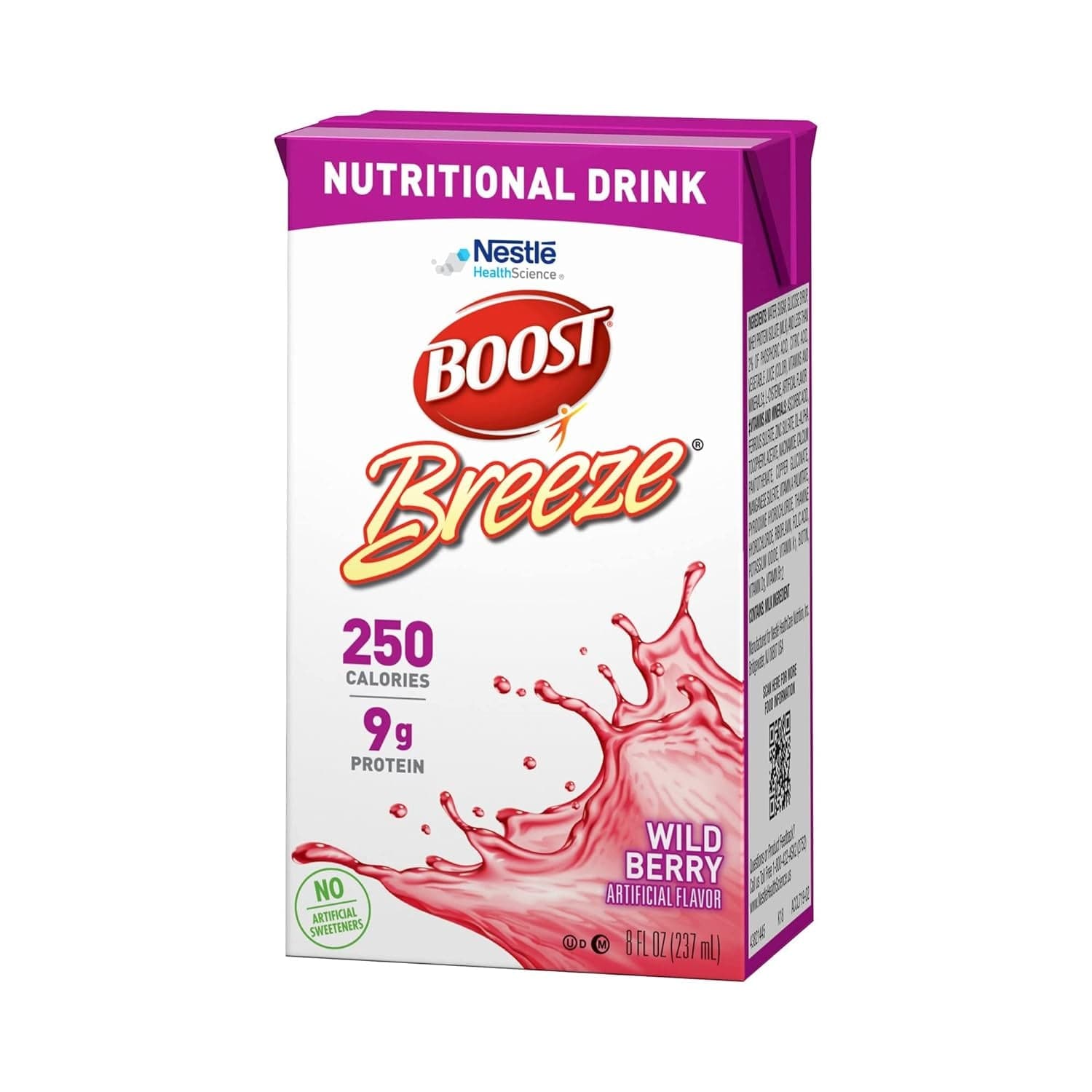 BOOST Breeze Clear Nutritional Drink, 9G Protein, 250 Nutrient-Rich Calories, Wild Berry, 8 Fl Oz (Pack of 24)