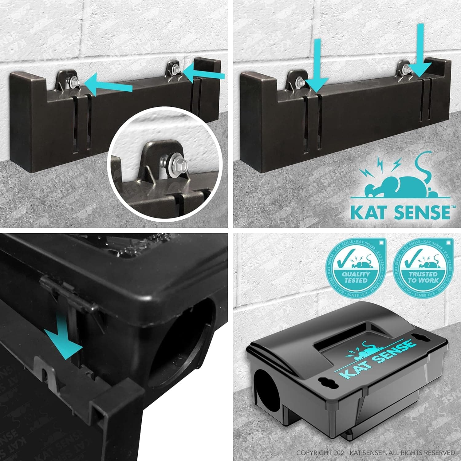 Kat Sense Rat Bait Station Traps, Reusable Humane Rodent Box against Mice Chipmunks N Squirrels That Work, Smart Tamper Proof Cage House to Secure Bait Block and Pellets, Mouse Bait Station Outdoor