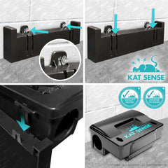 Kat Sense Rat Bait Station Traps, Reusable Humane Rodent Box against Mice Chipmunks N Squirrels That Work, Smart Tamper Proof Cage House to Secure Bait Block and Pellets, Mouse Bait Station Outdoor