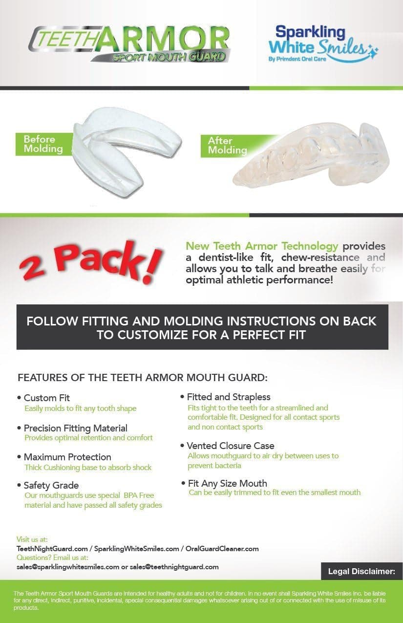 Professional Sport Mouth Guards- 2 Pack - No BPA - Safe Clear Color - No Color Additive - Athletic Teeth Mouth Guards - Fit Any Mouth Size - Custom Fit - Free Carrying Case Included