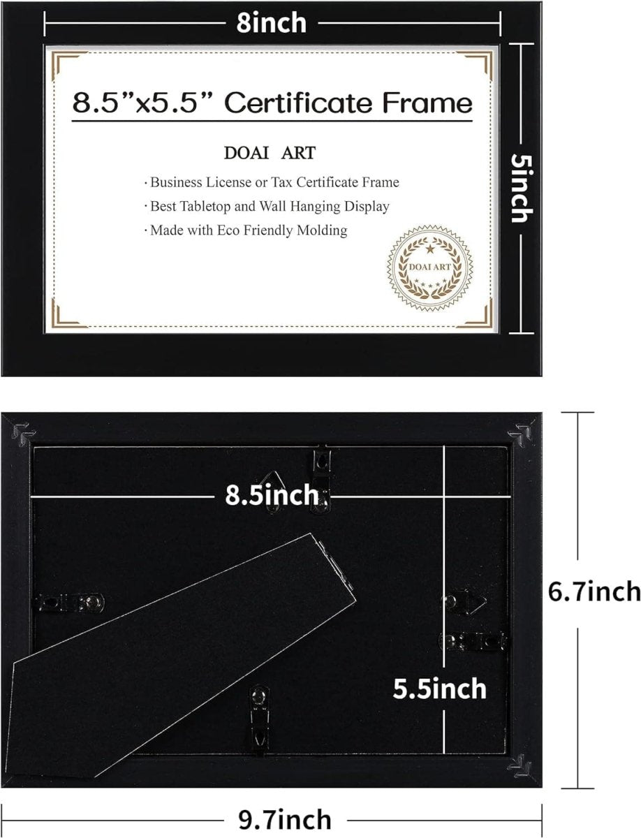 8.5 X 5.5 Business License Frame Black, Professionals 5.5 X 8.5 Certificate Frames Fit Diploma, Document and Tax Certificate Self Standing with Wall Hangers - Camel Supplies