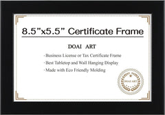 8.5 X 5.5 Business License Frame Black, Professionals 5.5 X 8.5 Certificate Frames Fit Diploma, Document and Tax Certificate Self Standing with Wall Hangers - Camel Supplies