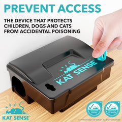 Kat Sense Rat Bait Station Traps, Reusable Humane Rodent Box against Mice Chipmunks N Squirrels That Work, Smart Tamper Proof Cage House to Secure Bait Block and Pellets, Mouse Bait Station Outdoor