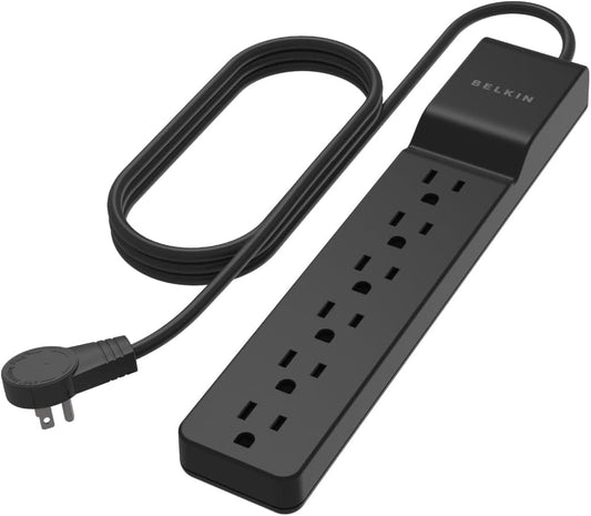 Belkin Surge Protector Power Strip with 6 AC Outlets, 6Ft/1.8M Long Heavy-Duty Extension Cord, & 360-Degree Rotating AC Plug for Conference Rooms, Computer Desktops, & More - 600 Joules of Protection