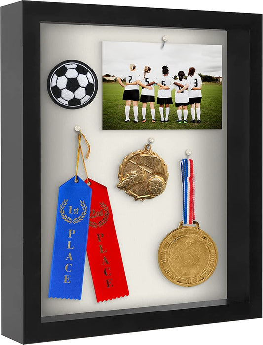 Americanflat 11X14 Shadow Box Frame in Black with Soft Linen Back - Engineered Wood with Shatter-Resistant Glass, and Hanging Hardware for Wall and Tabletop Display