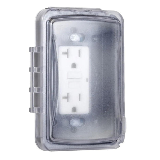 Taymac MM110C Weatherproof Single Outlet Outdoor Receptacle Cover, 5/8 Inches Deep, Clear