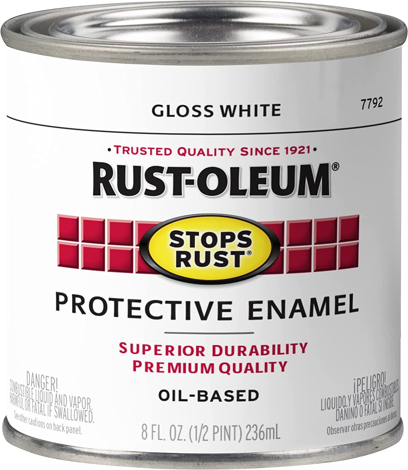 Rust-Oleum 7792730 Stops Rust Brush on Paint, Half Pint, Gloss White