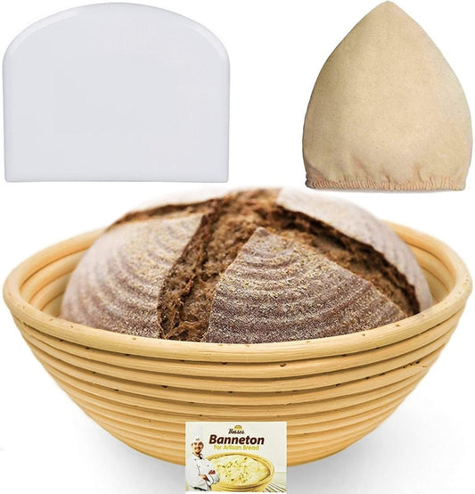 9 Inch Bread Banneton Proofing Basket - Baking Bowl Dough Gifts for Bakers Proving Baskets for Sourdough Bread Scraper Tool Starter Proofing - Camel Supplies