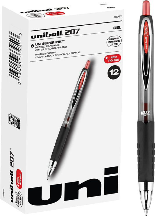 Uniball Signo 207 Gel Pen 12 Pack, 0.7Mm Medium Red Pens, Gel Ink Pens Office Supplies Sold by Uniball Are Pens, Ballpoint Pen, Colored Pens, Gel Pens, Fine Point, Smooth Writing Pens