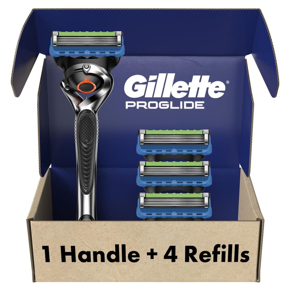 Gillette Fusion Proglide Razors, Men 1 Gillette Razor, 4 Razor Blade Refills, Shields against Skin Irritation