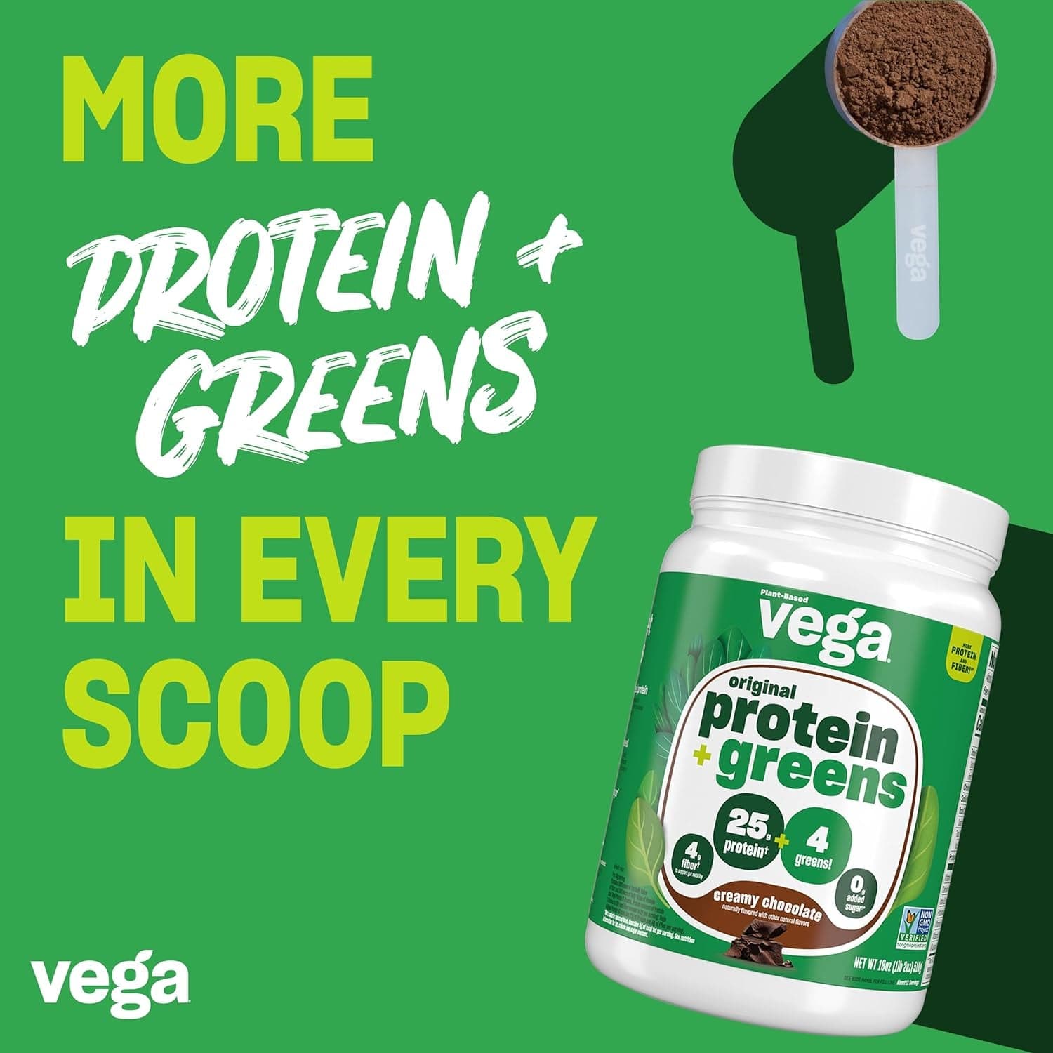 Vega Protein and Greens Protein Powder, Chocolate - 20G Plant Based Protein plus Veggies, Vegan, Non GMO, Pea Protein for Women and Men, 1.2 Lbs (Packaging May Vary)