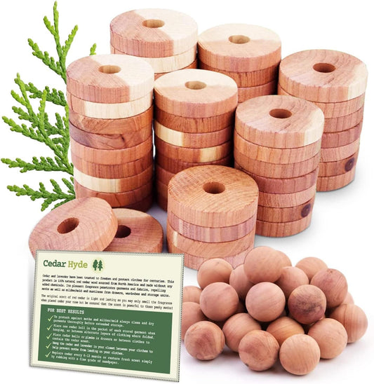 Cedar Hyde Cedar Blocks for Clothes Storage | Cedar Balls & Cedar Rings | Closet Deodorizer | Clothes Protection & Mustiness Prevention | 40 Pieces, 30 Cedar Rings & Bonus 10 Cedar Balls, U.S.A Seller