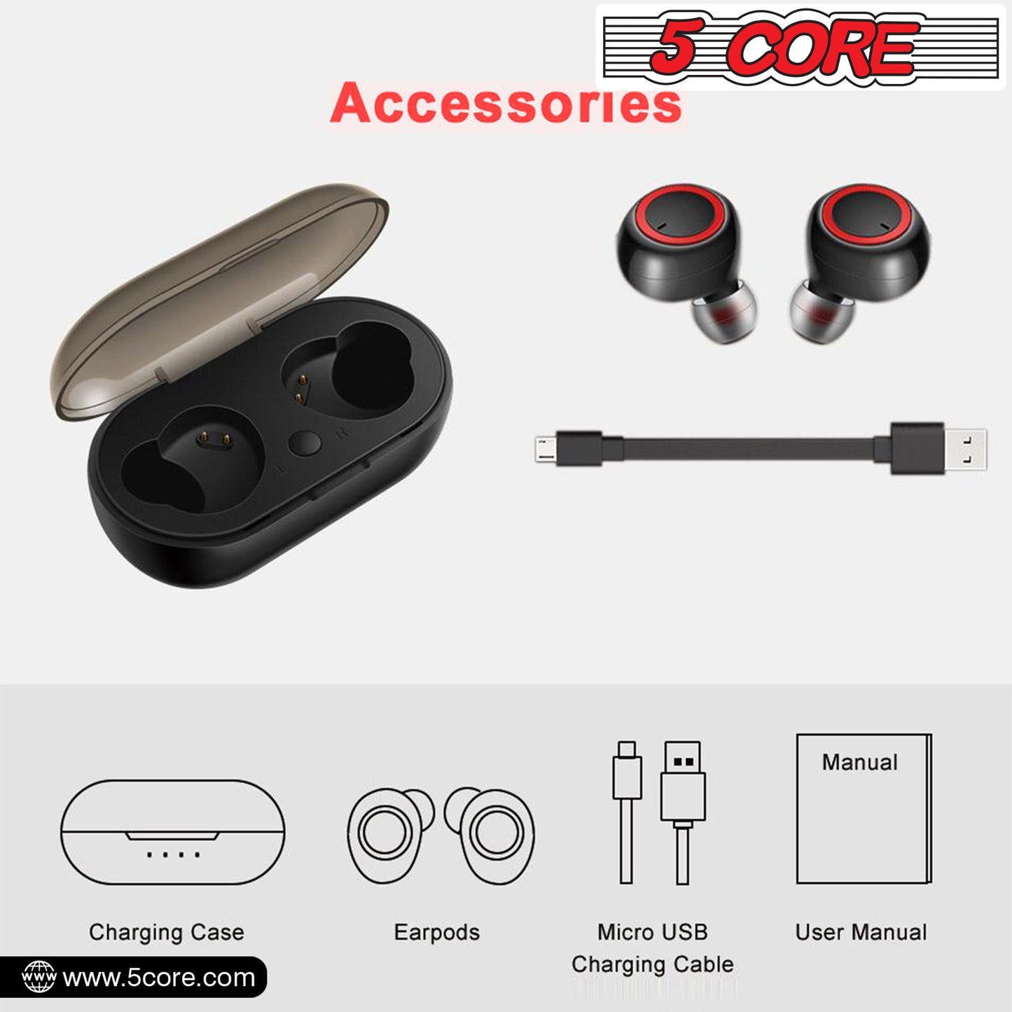 5 Core Wireless Ear Buds Mini Bluetooth Earbud Noise Cancelling