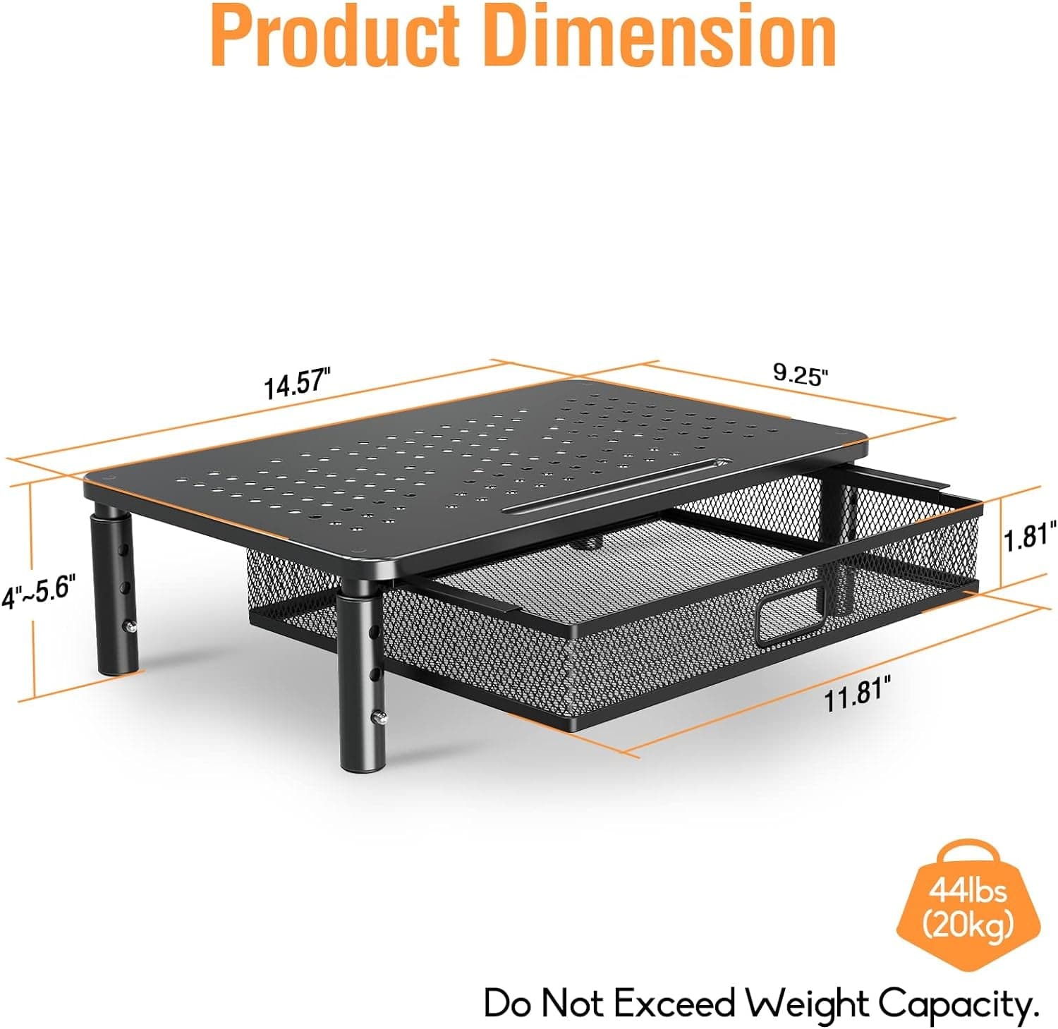 ELIVED 2 Pack Monitor Stand Riser with Drawer, 3 Height Adjustable with Larger Storage Space for Home and Office Supplies, Metal Desktop Stand for Laptop Computer Printer PC Imac