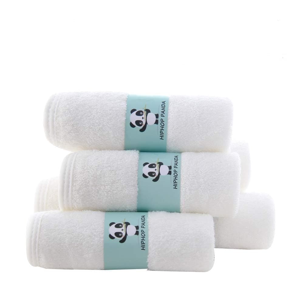 HIPHOP PANDA Baby Washcloths, Rayon Made from Bamboo - 2 Layer Ultra Soft Absorbent Newborn Bath Face Towel - Reusable Baby Wipes for Delicate Skin - White, 6 Pack