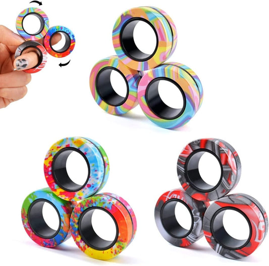 9Pcs Magnetic Rings Fidget Toy Set, ADHD Anxiety Magnetic Fidget Toys Adults Fidget Spinner Rings for Relief, Gifts for 8+ Year Old Teen Boy Girl - Camel Supplies