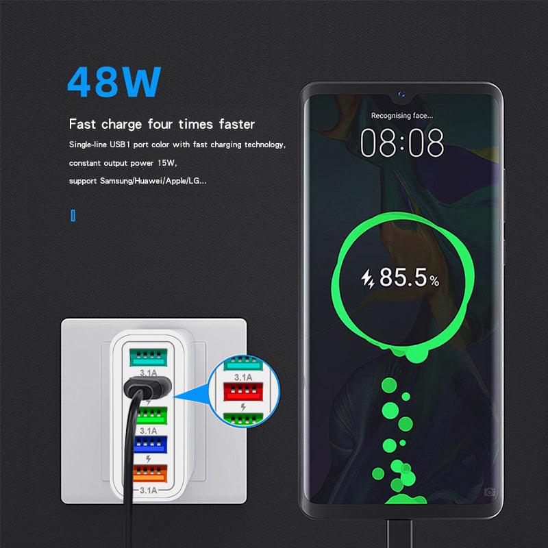 PBG White 5-Port LED Wall Charger & 3-in-1 Nylon Braided Fast Charging