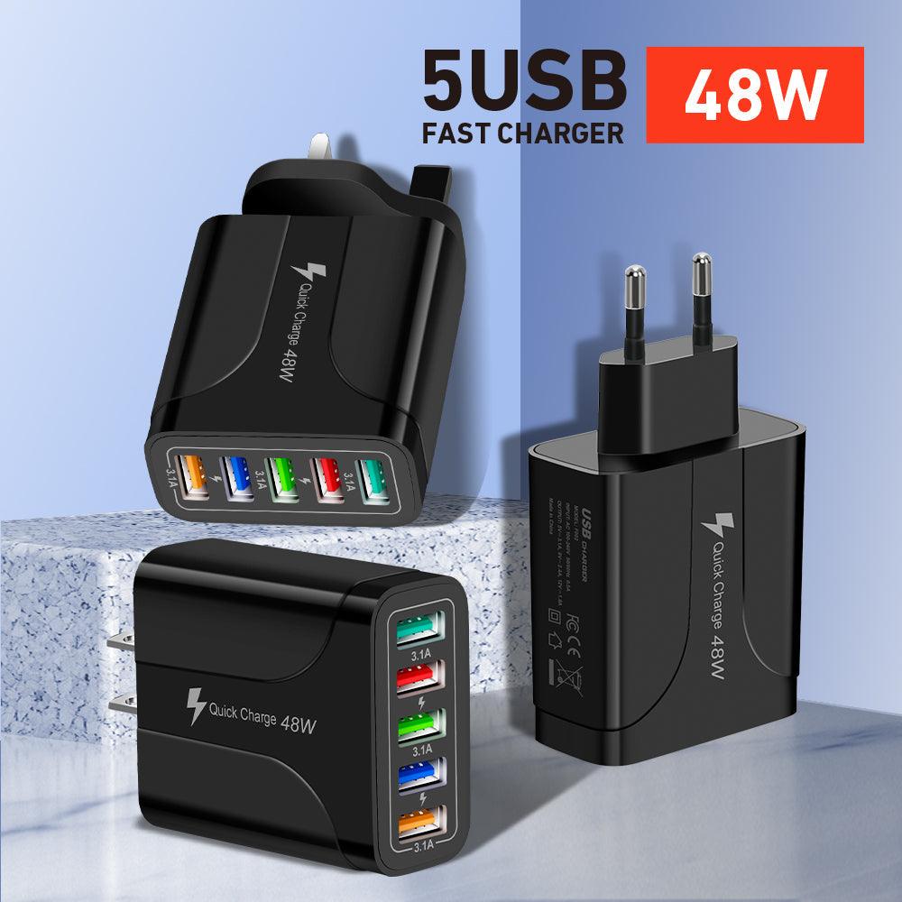 2 Pack PBG 5 Port Wall Charger Charge 5 Devices at Once!