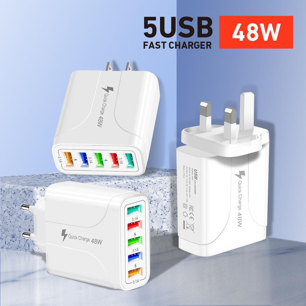 2 Pack of 5 Port Wall Charger Charge 5 Devices at Once!