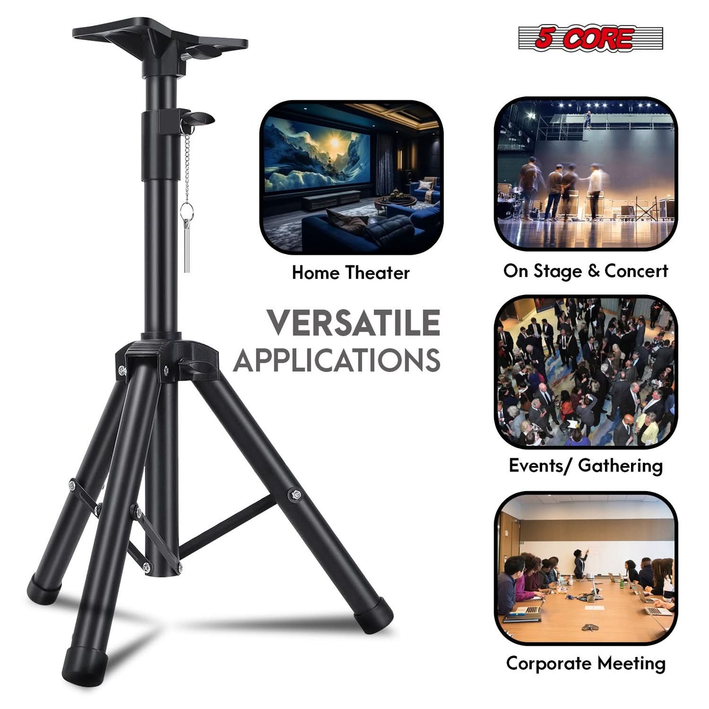 5Core Speaker Stand Tripod Tall Adjustable 36 Inch DJ Pole Mount