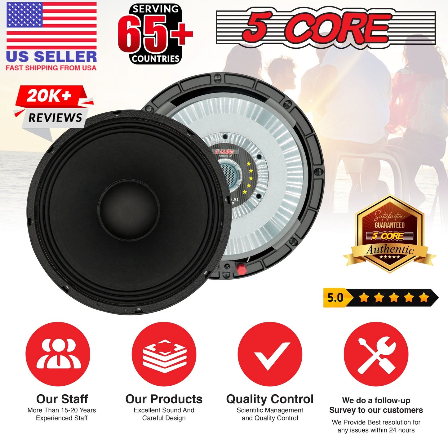 5 CORE 10 Inch Subwoofer Speaker 600W Max 4 Ohm Full Range Replacement