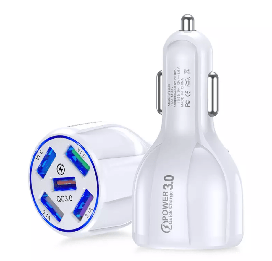 2 Pack 5 Port USB Fast Car Charger with LED Display Charge 5 Devices