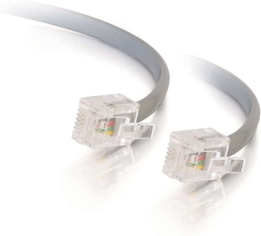 C2G RJ11 Modem Cable, Ethernet Network Cable, Silver Telephone Cable, 7 Foot DSL Cable, C2G 02970