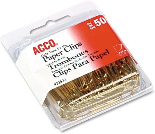 ACCO Paper Clips, Jumbo, Smooth, Gold, 50 Clips/Box (72532) - Camel Supplies