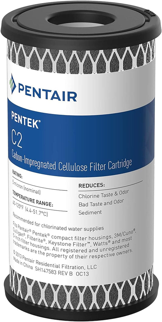 Pentair Pentek C2 Carbon Water Filter, 5-Inch, under Sink Dual Purpose Powdered Activated Carbon-Impregnated Cellulose Replacement Cartridge, 5" X 2.5", 5 Micron