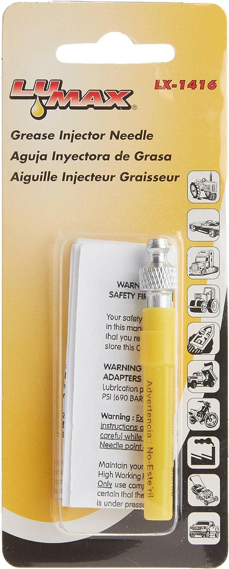 LUMAX LX-1416 Silver 18G 1-1/2" Long Stainless Steel Grease Injector Needle with Cap. Ideal for Lubricating in Very Tight Places like Sealed Bearings and Universal Joints.