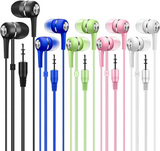 Factorymall Bulk Earbuds Headphones 10 Pack Multi Colored for School Classroom Students Kids Child Teen-Multicolor