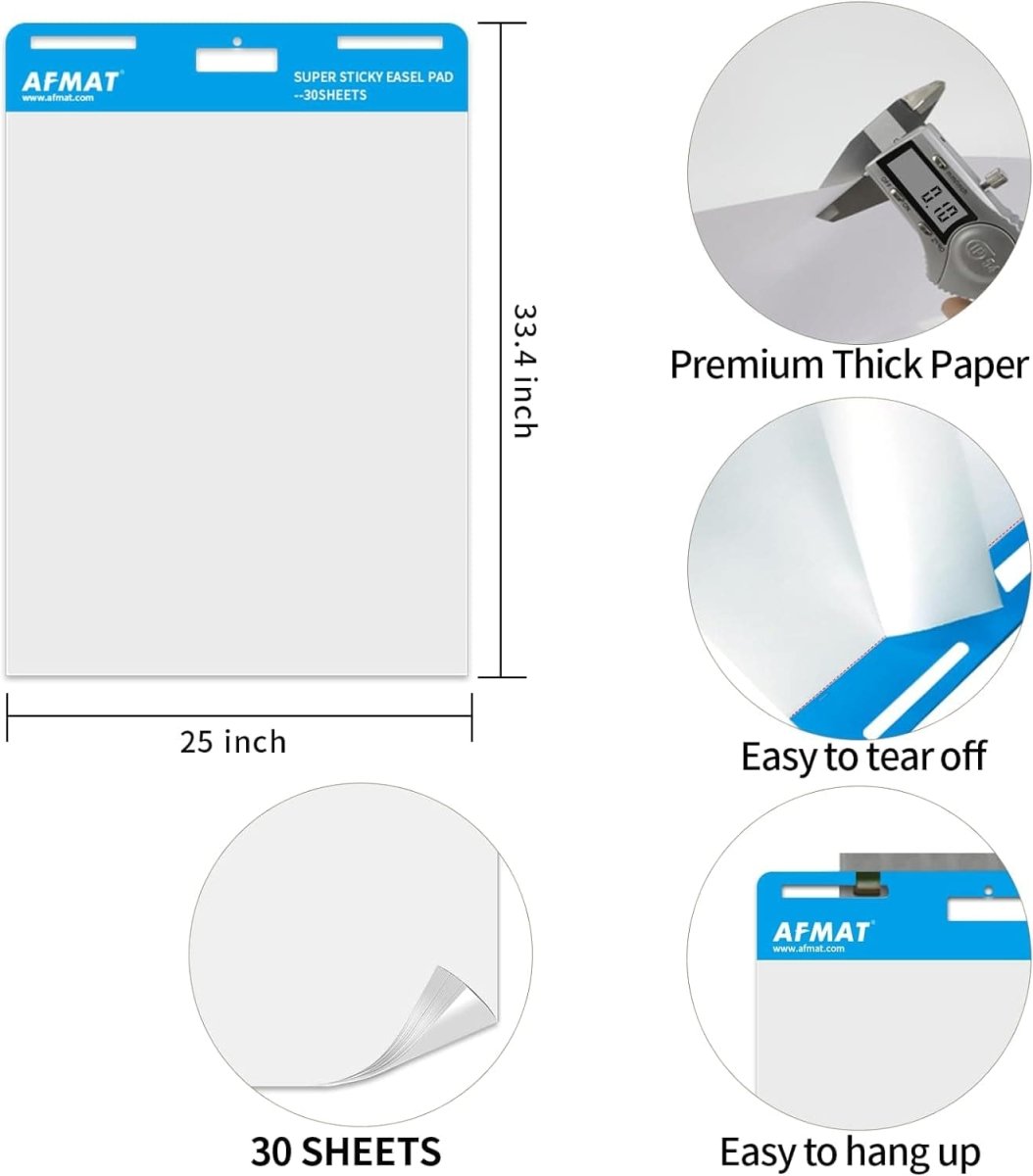 AFMAT Sticky Easel Pads, 6 Pads, Chart Paper for Teachers, Large Self Stick Flip Chart Paper, 25 X 30 Inches, 30 Sheets/Pad, Flip Chart Paper with Sticky Back - Camel Supplies