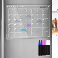 AITEE Acrylic Magnetic Dry Erase Board Calendar for Fridge, Monthly Calendar, 16"X12" Inches Clear Calendar for Refrigerator Includes 6 Dry Erase Markers with 3 Colors - Camel Supplies