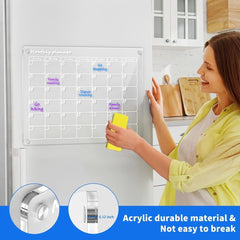 AITEE Acrylic Magnetic Dry Erase Board Calendar for Fridge, Monthly Calendar, 16"X12" Inches Clear Calendar for Refrigerator Includes 6 Dry Erase Markers with 3 Colors - Camel Supplies