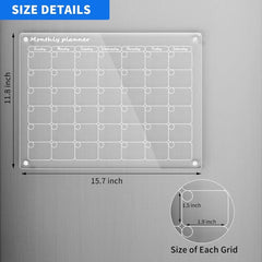 AITEE Acrylic Magnetic Dry Erase Board Calendar for Fridge, Monthly Calendar, 16"X12" Inches Clear Calendar for Refrigerator Includes 6 Dry Erase Markers with 3 Colors - Camel Supplies