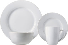 Amazon Basics 16 - Piece Porcelain Kitchen Dinnerware Set with Plates, Bowls and Mugs, Service for 4 - White - Camel Supplies