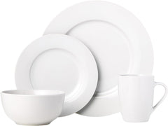 Amazon Basics 16 - Piece Porcelain Kitchen Dinnerware Set with Plates, Bowls and Mugs, Service for 4 - White - Camel Supplies