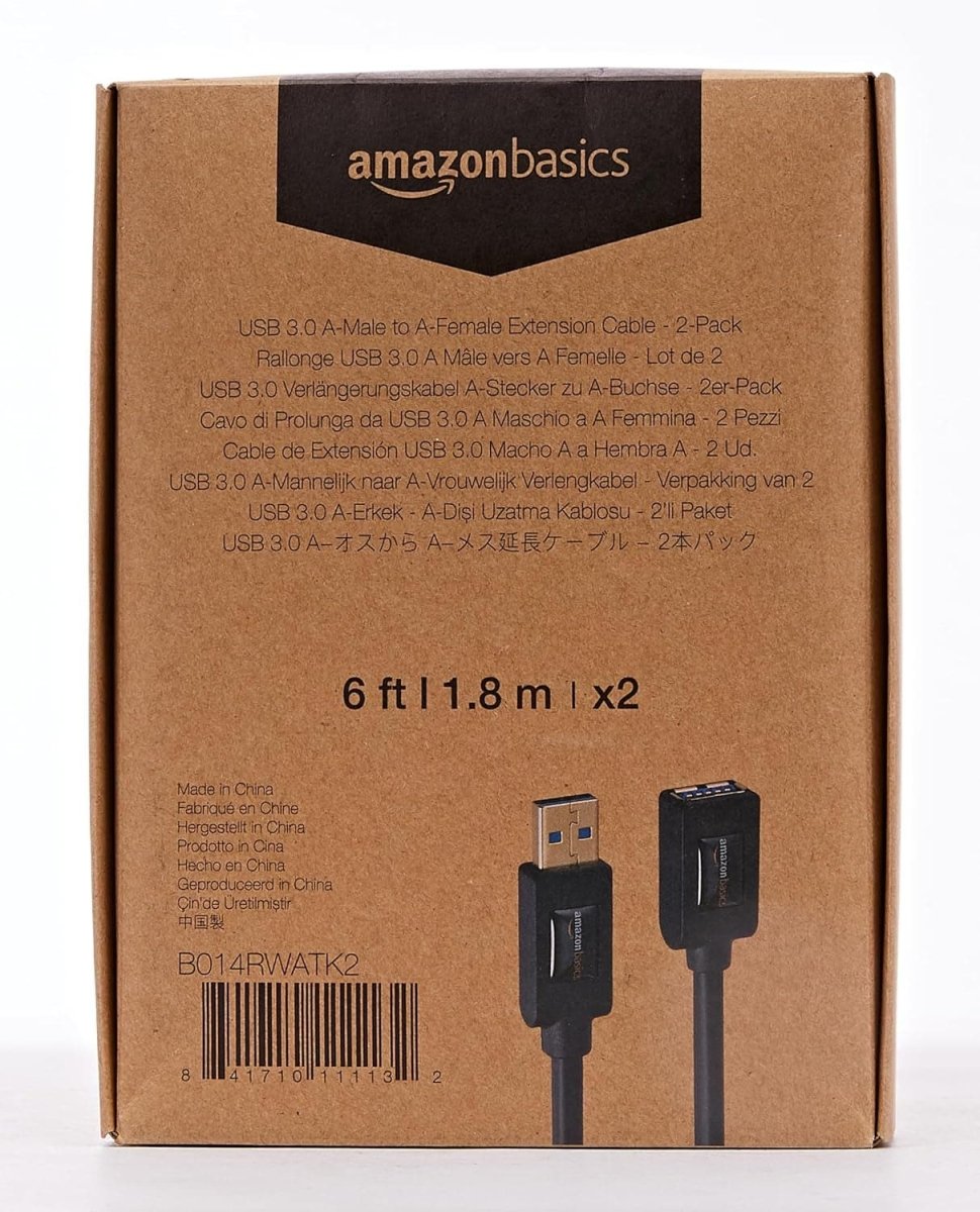 Amazon Basics 2 - Pack USB - A 3.0 Extension Cable, 4.8Gbps High - Speed, Male to Female Gold - Plated Connectors, 6 Foot, Black - Camel Supplies